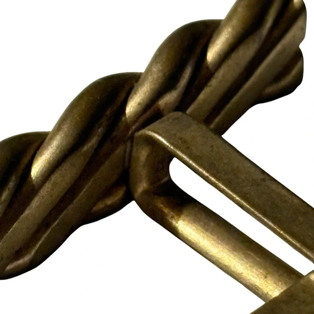 Brass VTG Cufflinks Rope Braid‎ Design Possibly Handmade Unique Repaired Read